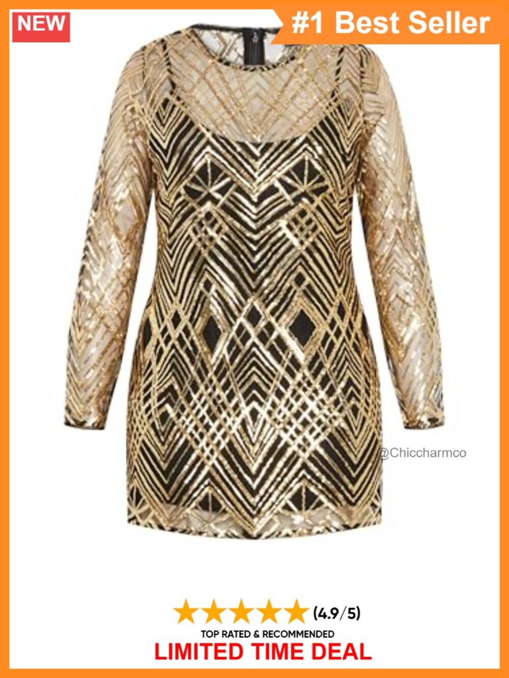 Plus Size Sequin Mini Dress Long Sleeve Party Cocktail